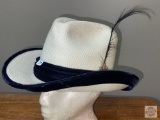 Hat - White woven hat with blue velvet
