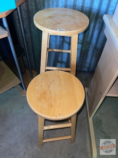 Furniture - 2 wooden stools, 21"h ad 29"h