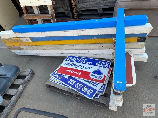 7 Wooden Sign Posts, 78"h & 97"h, plus 7 metal signs