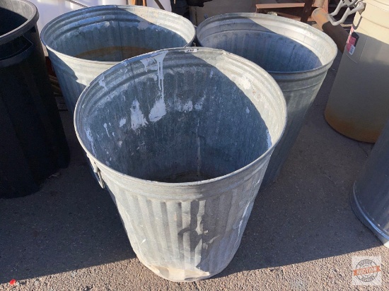 Trash Cans - 3 Galvanized trash cans, used, 33 gallon