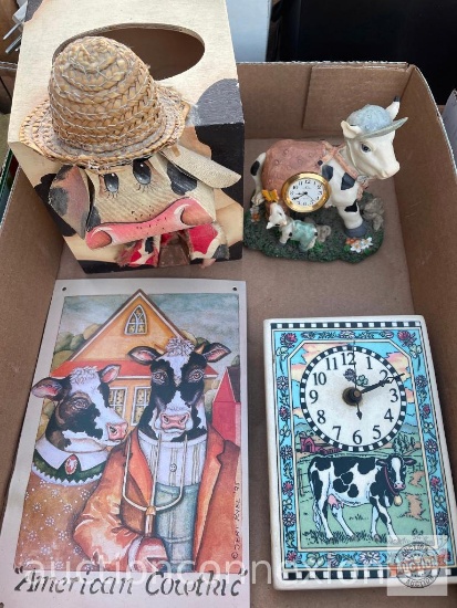 Cows - Clocks, sm. sign, Wooden Tissue box
