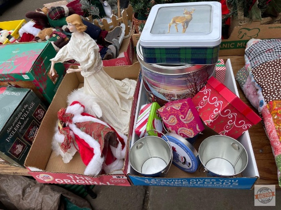 Christmas - 2 decor angels and Christmas Tins and Boxes