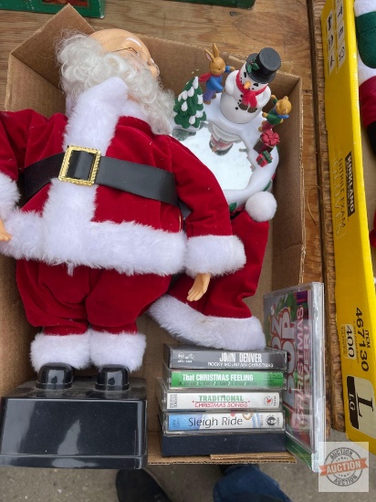 Christmas - Batt.op Santa 19"h, wind-up Snowman/pond and misc. Christmas music cassettes and 1 CD
