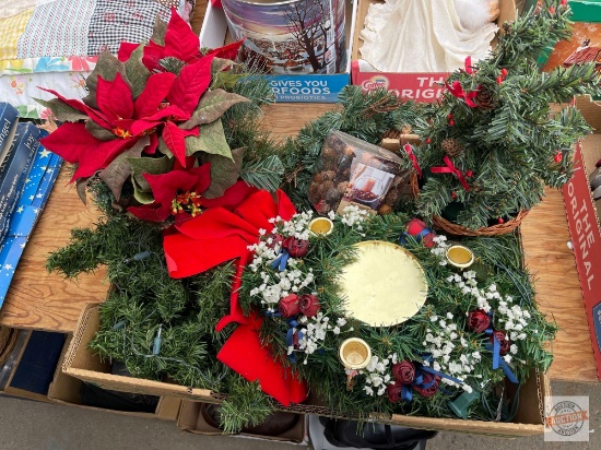Christmas - 2 lighted Garland, Pier One Decor Filler, Candle display, artificial flowers