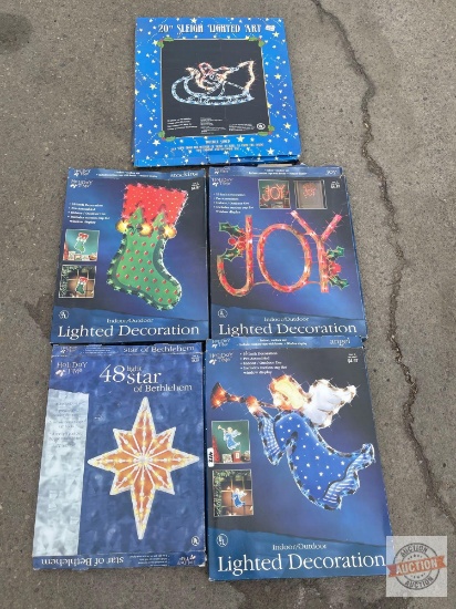 Christmas - 5 Holiday Time lighted Decor in orig. boxes