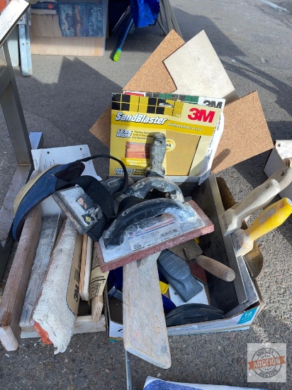 Tools - Sandpaper, Rubber floats, Drywall finish paddles, knee pads