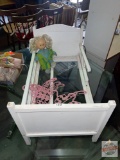 Wooden Doll bed, Doll and Vintage toddler clothes hangers