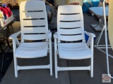 2 Resin Multi position patio chairs, folding, white