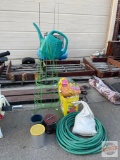 Gardening - wire cages, sand, fertilizer, garden hose etc.
