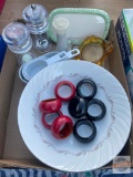 Kitchen - salt & peppers, serving bowl, measuring cups, 8 napkin rings, 2 ashtrays