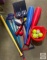 Toys - Plastic bats, whiffle balls, Nerf golf clubs, balloon pump, shovels, castle making sand bucke