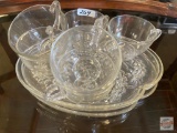 Glassware - 3 vintage oval glass luncheon plates with 6 teacups