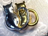 Jewelry - Brooch, Double Cats, 1.5