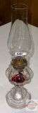 Oil Lamp - Vintage clear oil lamp with chimney shade, 18