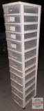 Storage Drawer Tower on wheels - White with 12 clear drawers