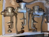 4 Vintage meat grinders, table/counter mount