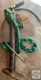 Vintage tire pump and wrapped bike chain with combination lock