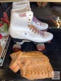 Roller skates and baseball glove
