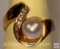 Jewelry - Ring, 14k gold, 9 small diamonds, 1 pearl