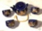 Asian Tea set, 5 pc teapot and 4 cups, blue with peacocks, Japan