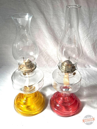 2 oil Lanterns, with globe shades