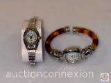 Jewelry - 2 Women's wrist watches, Accutime Stainless and Golden Faux tortoise shell band