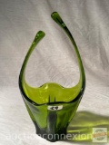 Vintage 1960's Viking Green glass vase, split top design