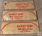 3 Vintage Blewett Dairy Lodi, CA paper hats