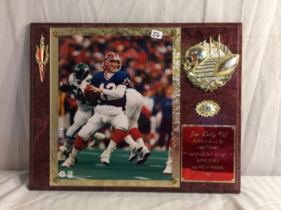 Collector Loose 1991  NFL Super Bowls Buffalo Bills Jim Kelly #12 Photo In a Plaque 15"W by 12"T SZ