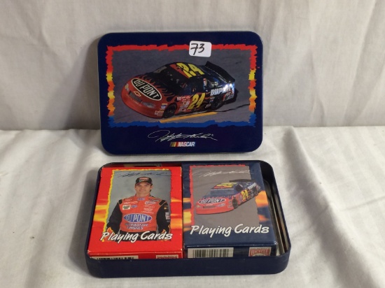 Collector NIP Nascar Jeff Gordon Dupont 2 Decks of Playing Cards In Tin Can