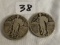 Lot of 2 Pieces Collector Vintage 195-26 Standing Liberty Quarters US 25c Silver Coins