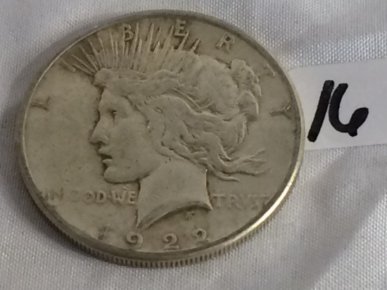 Collector Vintage 1922-S  Peace Silver Dollar $1 US Silver Coin