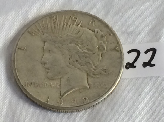 Collector Vintage 1922-S  Peace Silver Dollar $1 US Silver Coin