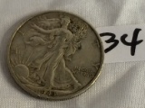 Collector Vintage 1943 Walking Liberty Half Dollar US Silver Coin