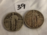 Lot of 2 Pieces Collector Vintage 1927 Standing Liberty Quarters US 25c Silver Coins