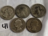 Lot of 5 Pieces Collector Vintage 1936- 1939-1944-1945-1947 Washington Quarter 25c US Coins