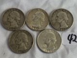 Lot of 5 Pieces Collector Vintage 1959-1962-1963-1964  Washington Quarter 25c US Coins