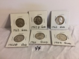 Lot of 6 Pieces Collector Vintage Assorted Dates Washington 25c Quarter US Coins