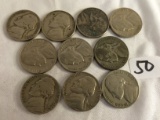 Lot of 10 Pieces Collector Vintage 1948-1960 Jefferson Nickel 5c US Coins