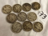Lot of 10 Pieces Collector Vintage 1939-1940-1941 U.S 10C 10 Cents Silver Dimes Silver Coins