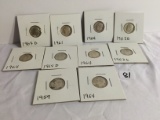 Lot of 10 Pieces Collector Vintage 1960's Roosevelt Silver Dime US 10c Dime Coins