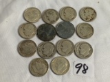 Lot of 14 Pieces Collector Vintage 1940's-1960's  Roosevelt Silver Dime US 10c Dime Coins