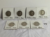 Lot of 7 Pieces Collector Vintage 1950's  Washington Quarter Us Coins