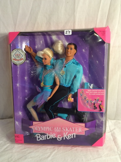 Collector Mattel Barbie Doll Olympic USA Skater Barbie & Ken 13" Tall By 11.5" Width Box Size