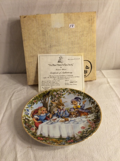 Collector Vintage Porcelain Plate "The Mad Hatter's Tea Party" No.2460A Size:8.5" Round W/COA