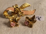 Lot of 2 Collector Ladies Fashion Jewelry Earing & Pin/Brouche Rose Design