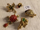 Collector Lot's of 5 Ladies Fashion Brouche Gold Plated Animal Design