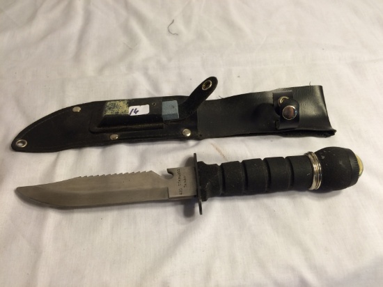 Survival Knife 420 Stainless Steel w/Scabbard  Made In Taiwan W/ Compass 11.5" overall Sz w/sharpene