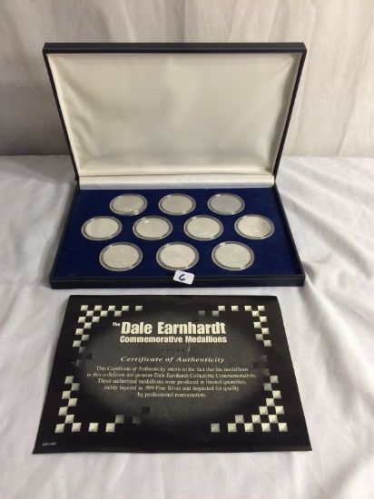 Collector The Dale Earnhardt Commemorative Medallions Set Of 9 of Fine Silver 9.7/8" by 6.3/4" Box S