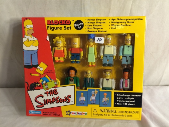 Collector NIB Playmates The Simpsons Blocko Figure Set Series #1 10"W by 8.5" T Box Size